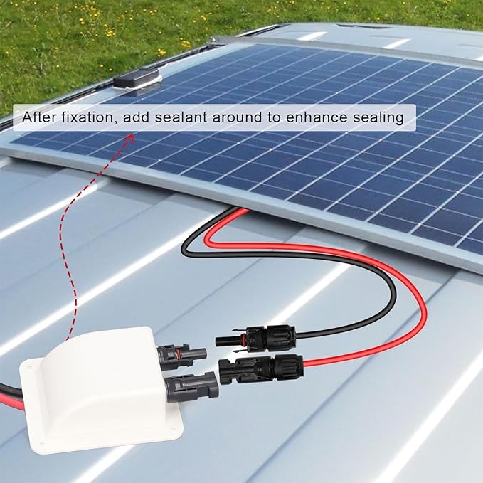 Walfront Solar Double Cable Entry Gland Pass Through Weatherproof Housing Plate Box with 2m 10AWG Extension Cord for Boats Yachts RV Roofs