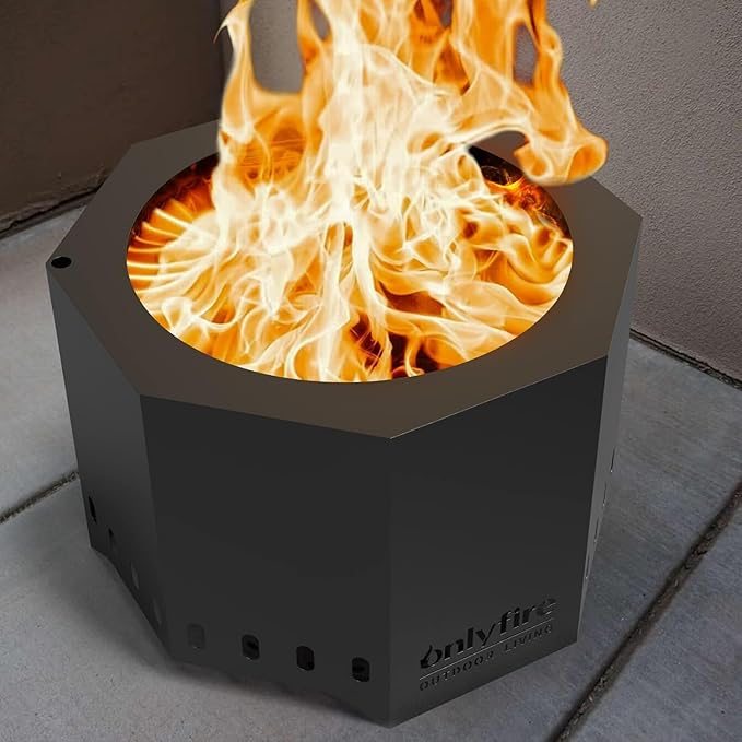 ONLYFIRE OUTDOOR LIVING 24 Modern Smokeless Fire Pit Portable Wood Burning Firepit for Camping Tailgating Patio Backyard Lakeside Villa Beach Bonfire Party Outdoor Fireplace Black FP013