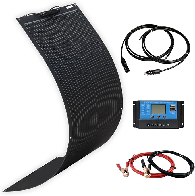 XINPUGUANG Flexible Solar Panel 100W 12V Monocrystalline Solar System kit10A Charge ControllerExtension Cable Charge for Boat RV Cabin Camper12v Battery (100W Solar Panel kit)