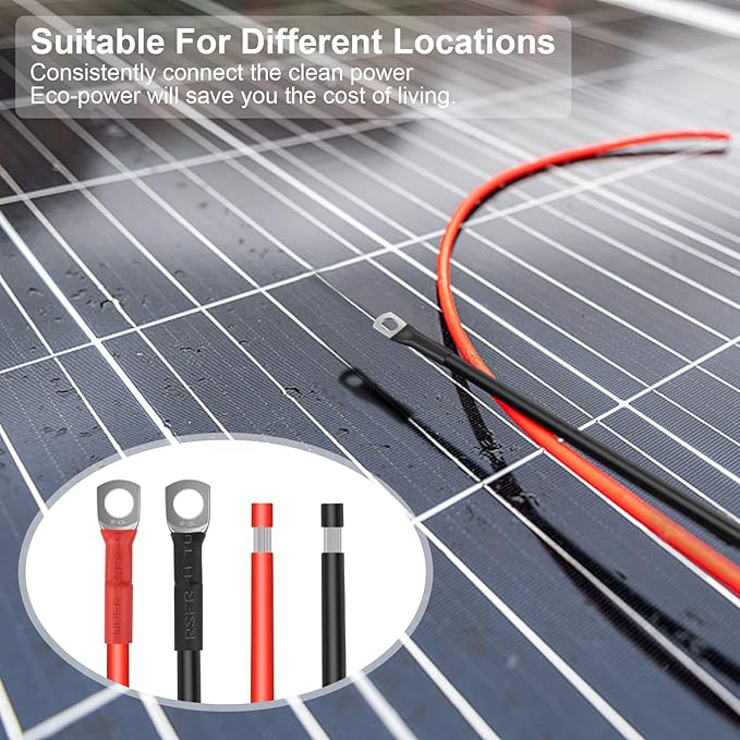 8 Gauge Battery Cable 8FT 8 AWG Battery Cable Connect Battery and Charge Controller for Solar Panel Automotive RV Motorcycle Marine (8AWG 8FT)