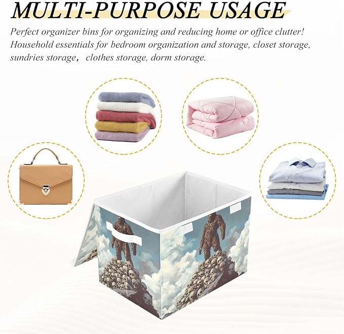 AIXIWAWA Lidded Storage Cube (Sasquatch on Skull) Fabric Foldable Closet Bins with Flip Lid and Handles Organizer Basket Container 16.5 x 12.6 x 11.8 IN