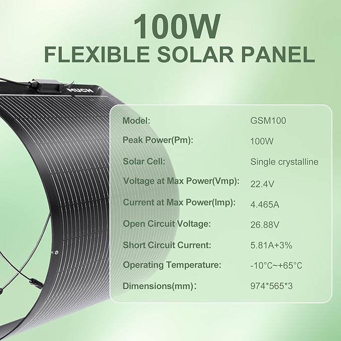 100W Flexible Solar Panel Bendable 12V Monocrystalline Ultra-Flexible Bendable Mono Off-Grid Charger for Marine RV Cabin Van Car Boat Curve Surfaces