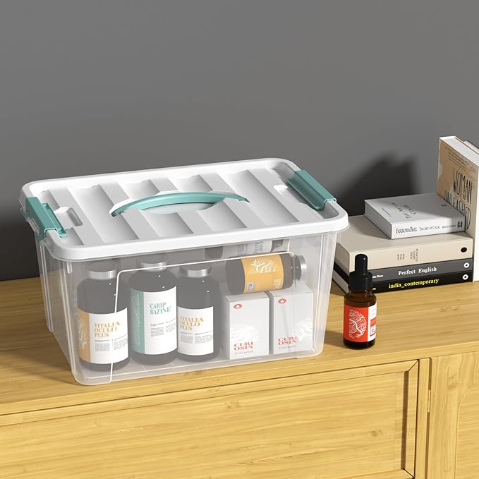 14 Quart Latching Storage Box with Lids/Handles Plastic Clear Storage Totes Set of 6
