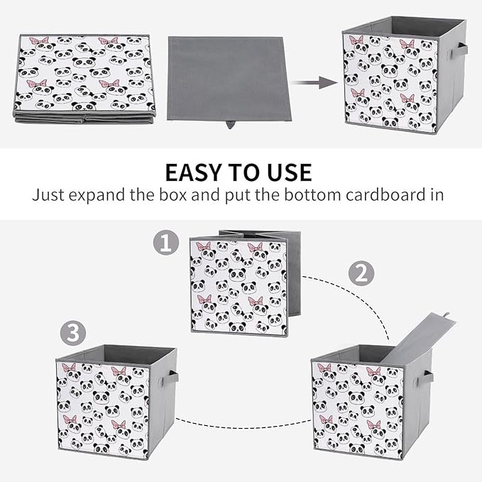 Collapsible Storage Cube with Handles Pandas Animal Space-Saving Foldable Organizer Bin for Bookshelf Cabinet Perfect for Small Apartments &amp Dorms