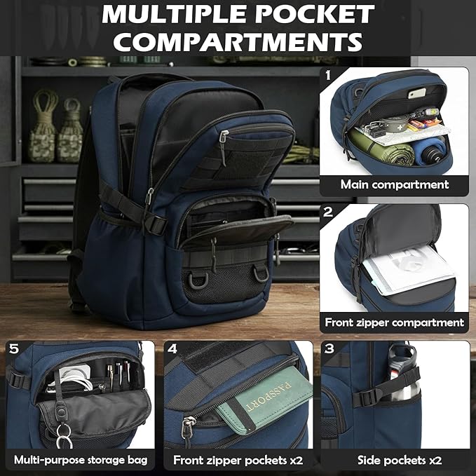 25L Military Tactical Backpack - Molle Army 3 Days Assault Pack Out Bag Hiking Rucksack Blue