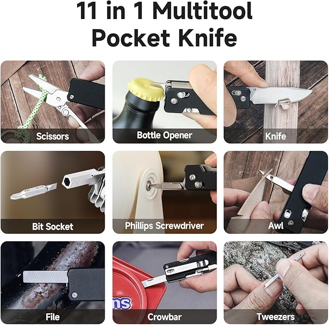 NexTool Knight K30 Multitool11-in-1 Pocket Knife Multi tool with Axis LockSerrated ScissorsTweezersAwl4mm 10-in-1 Bit Set for DIY、Repairs、Gifts