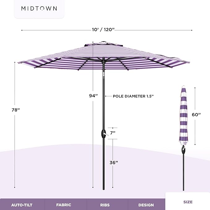 The Lean Patio Umbrella (Terylast Fabric - Midtown Stripes 10 Foot)