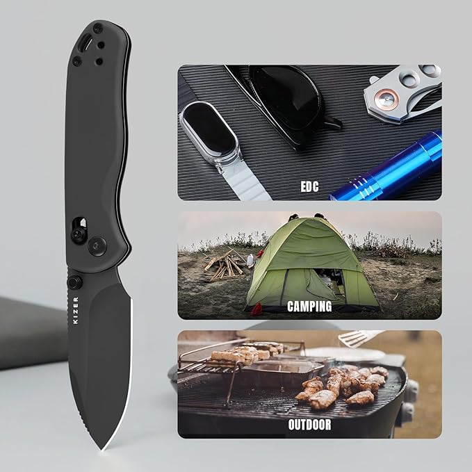 Kizer Drop Bear 2 Pocket Knife 2.84 Nitro-V Drop Point Blade Folding Knife with Gray Aluminum Handle Clutch Lock EDC Knives with Jimping on Spine for Men Women V3619.2KD2