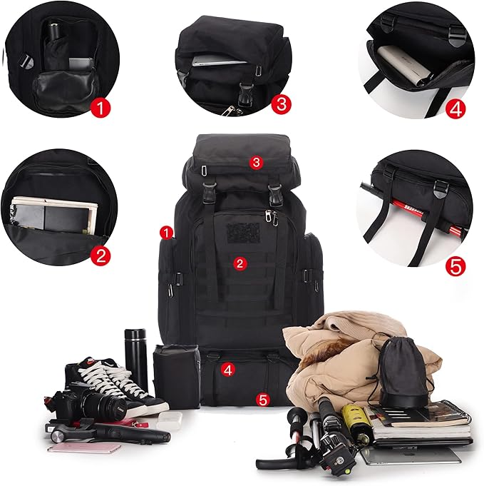100L Hiking Camping Backpack Tactical Backpack for Men and Women Large Survival Hunting Waterproof Backpack Molle Rucksack Military Camping Backpacking Daypack Army Green
