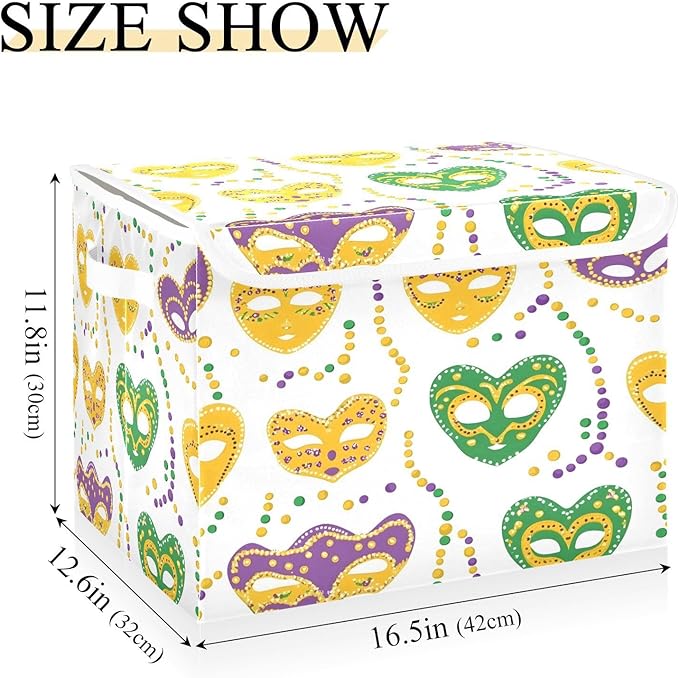 Mardi Gras Mask Fabric Storage Bins with Lids and HandleFoldable Storage Bins with LidsCloset Organizers for Clothes Storage Room Organization Office Storage Chest Organizer