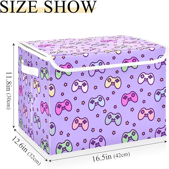 Storage Box Gaming Gamepad Pattern Closet Storage Bins with Lids Foldable Oxford Fabric Storage Box for Home Bedroom Closet Office (16.5x12.6x11.8 in)