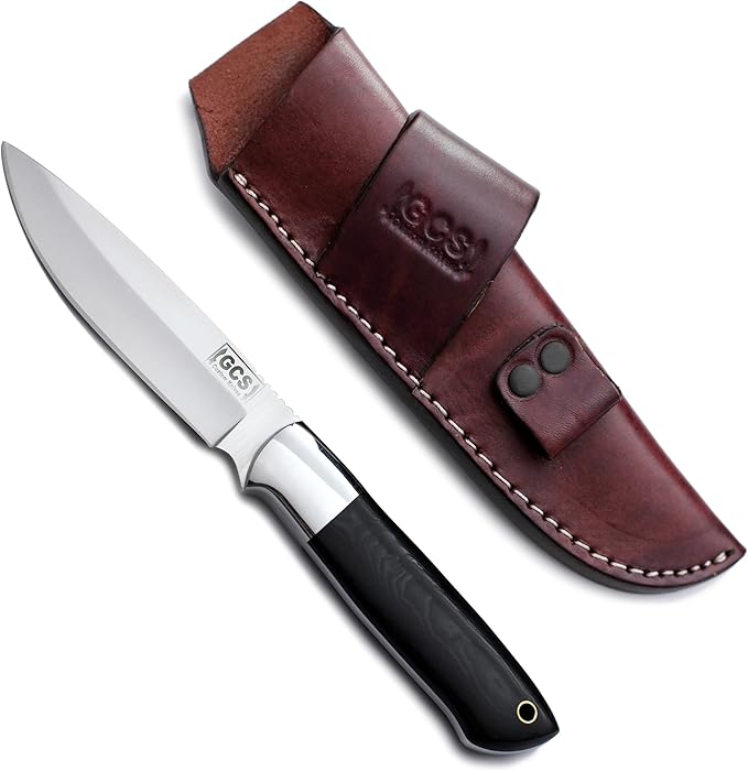 GCS Custom Handmade BLACK MICARTA Handle D2 Tool Steel Tactical Bushcraft Hunting Knife with Horizontal/Vertical Leather Sheath GCS195