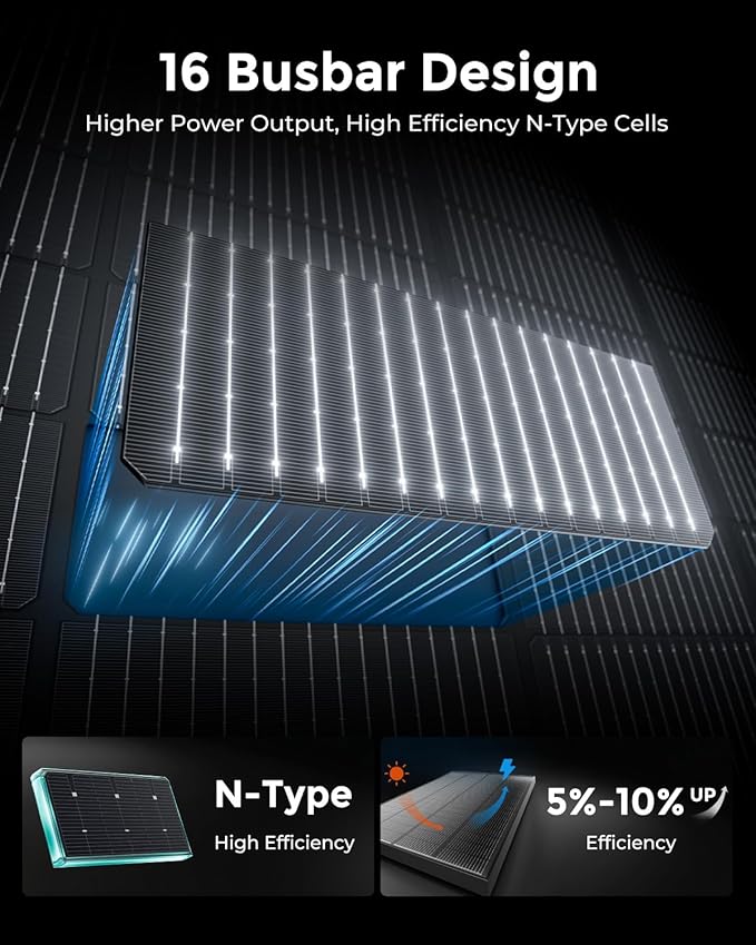 1200 Watt Solar Panel 6 PCS 200W N-Type 16BB 12V Solar Panels with 25.6% High Efficiency IP68 Waterproof 30-Year Long-Lasting Monocrystalline Panels for RV Van Marine &amp Off-Grid Systems