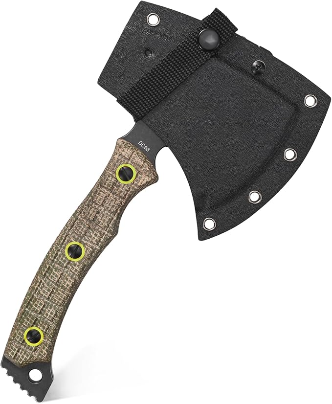 C1393 Camping Hatchet Survival AxeDC53 Steel Blade with Micarta Handle Multitool Axe Hex Wrenches with Kydex Sheaths for Chopping WoodGardeningOutdoor Camping Hiking(Green)