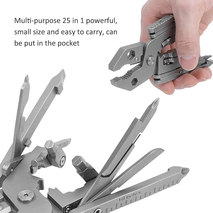 25-in-1 Multitool Stainless Steel Foldable Multi Tool Portable Multi-Functional Pliers Wrench Pocket Knife Wire Cutter Screwdriver Bottle Opener for Outdoor Survival Camping Hiking