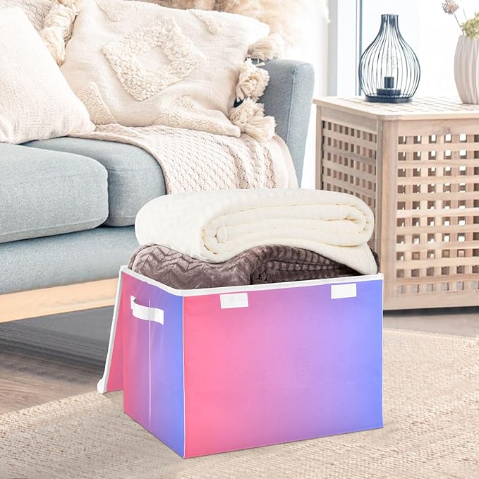 Blue Red Gradient Storage Bin with Lid Collapsible Organizer Storage Large Stackable Storage for Dorm Room Office