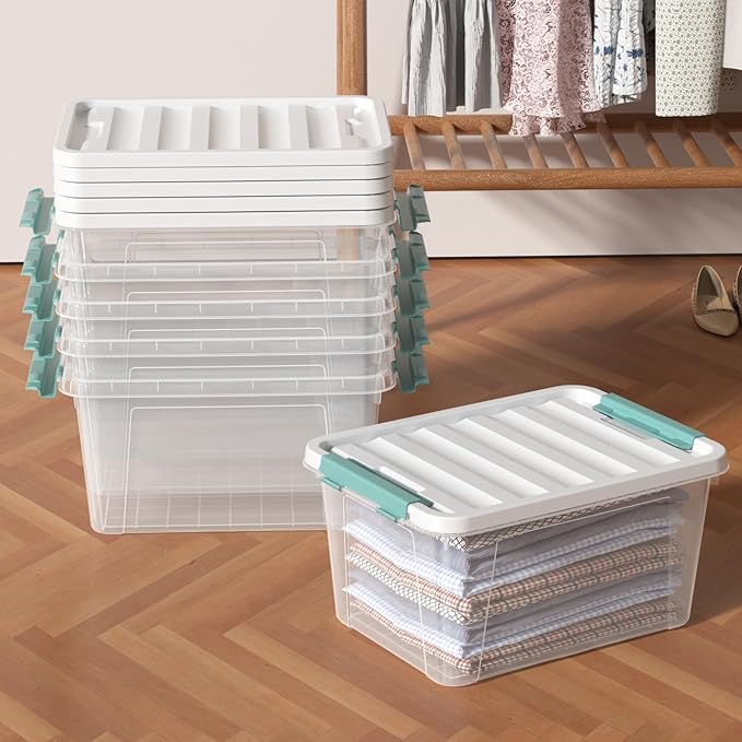 6 Pack 20 Quart Clear Storage Latch Box Plastic Storage Bins with Lids Stackable Storage Containers for Organizing