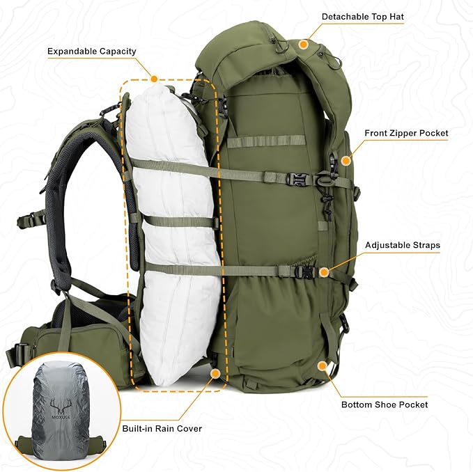 MOXULE Pro 3600 Frame Backpack - Meat Hauler Pack with Rain Cover for Outdoor - Lightweight Green