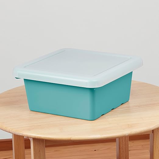 ECR4Kids Stackable Square Bins with Non-Snap Lids Multipurpose Organization Seafoam 4-Pack