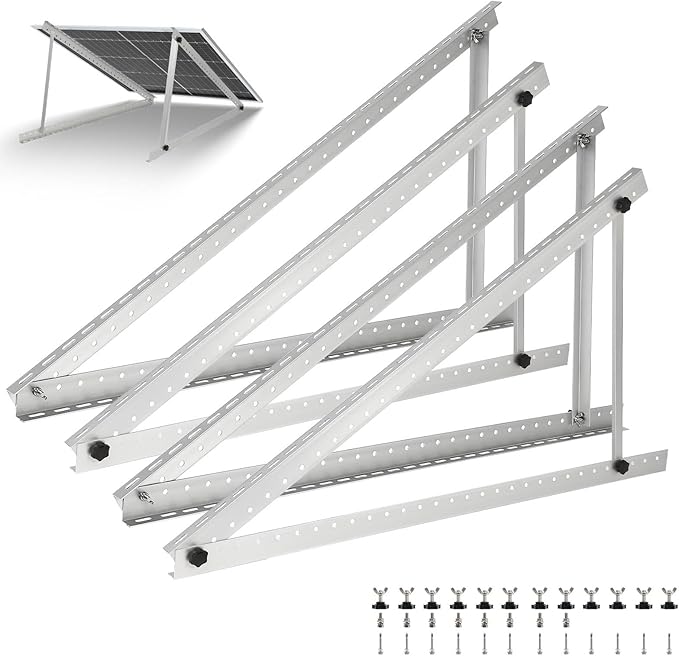 2 Sets 45in Solar Panel Mount Brackets Adjustable Solar Panel Tilt Mount Brackets with Foldable Tilt Legs Support up to 100-600 Watt Solar Panel Mounting Brackets for Roof RV Boat and Off-Grid