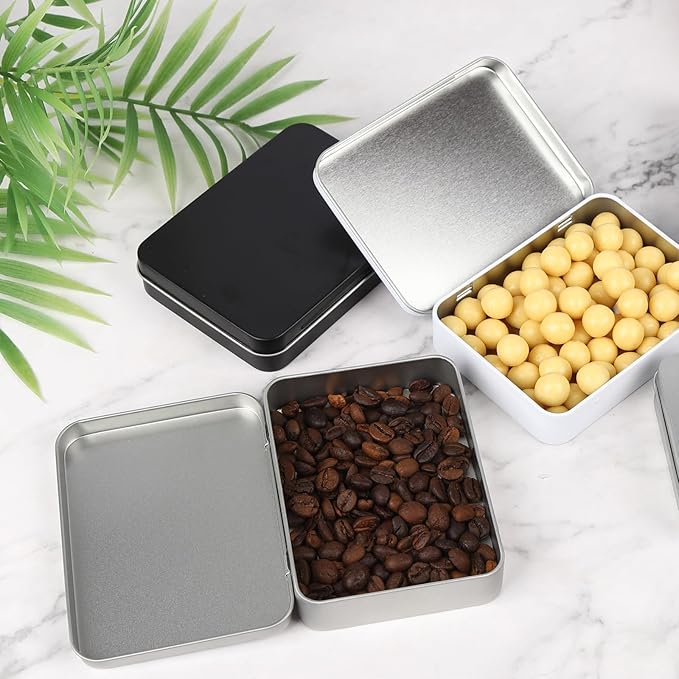Goodma 24 Pieces Rectangular Metal Empty Hinged Tins Containers Basic Necessities Home Storage Organizer Mini Box Set 4.5 x 3.3 x 0.9 inch (White)