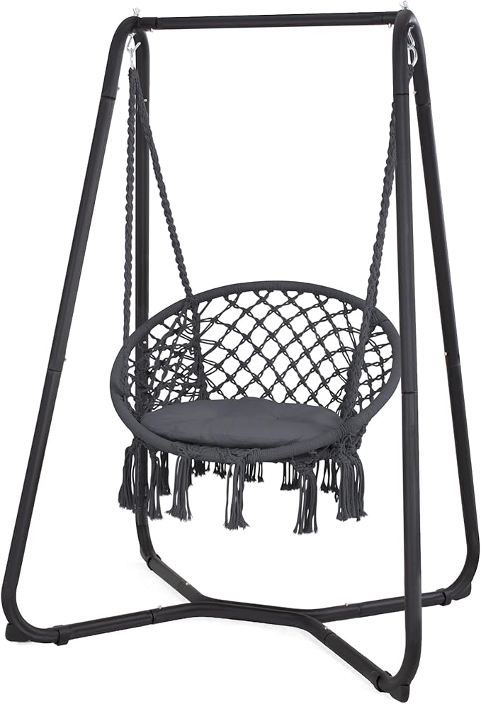 SUNCREAT Hammock Chair with Stand Included Heavy Duty Hanging Chair with Stand 330 lbs Capacity Patent Pending Grey