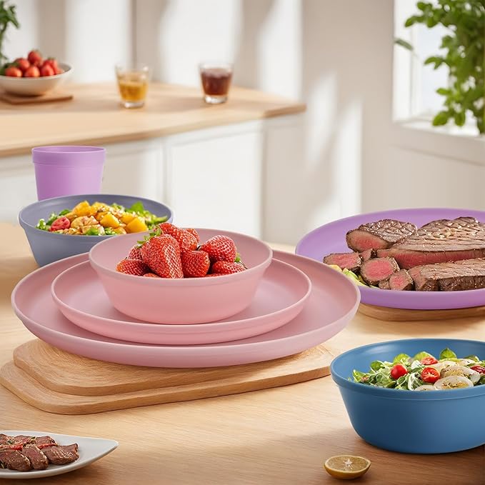 40 Piece Plastic Dinnerware Set for 8 with Cutlery Unbreakable Plates and Bowls Set Dishwasher &amp Microwave Safe Reusable Dish Set for Camping RV Outdoor Kitchen Apartment DiningPastel Multic