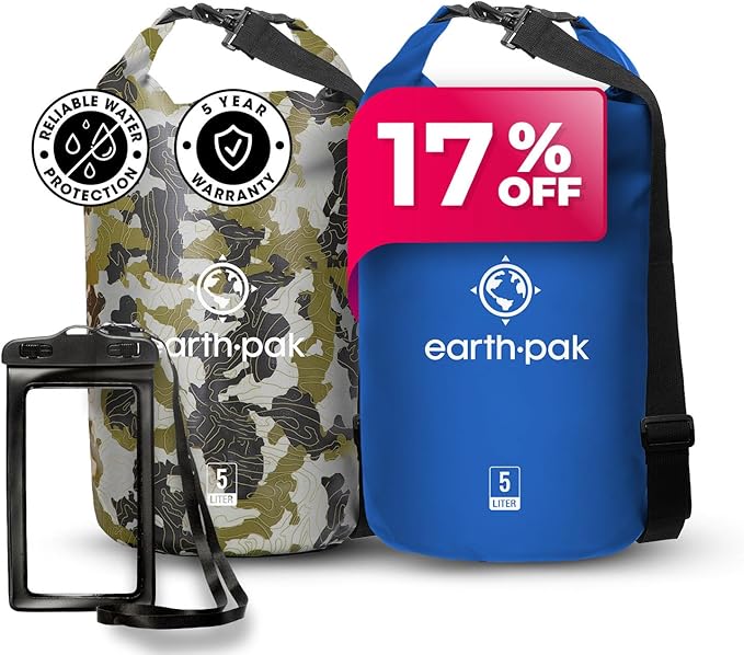 Earth Pak Waterproof Dry Bag Camo 5L &amp Blue 5L