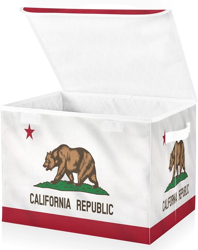 California State Flag Storage Bins with Lid Collapsible Storage Baskets Lids for Storage for Office Supplies Office