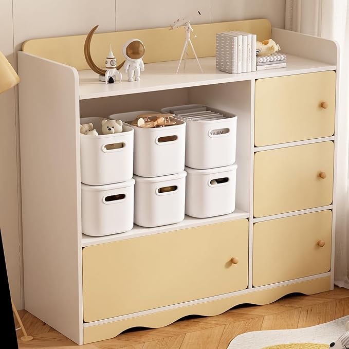 6 Pack White Storage Bins with Lids Stackable Storage Container for Organizing Small Storage Boxes with Handle for Shelves Cute Organizer Bins for Craft Snacks 9.85x6.9x5.7 inch