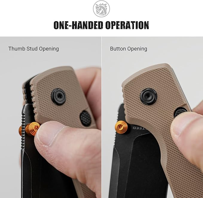 Vosteed Raccoon2.0 Bowie EDC Pocket Knife - 3.25 14C28N Black Stonewash Blade - Top Liner Lock Sand G10 Handle - Surviving Hiking Knives - A2927