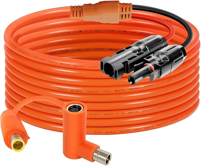Solar Connector to DC 8mm Adapter Cable 20FT 12AWG + 14AWG Tinned Copper Wire with DC7909 to DC8020 Adapter Heavy Duty Charging Cable for Portable Power Station RV Outdoor Camping