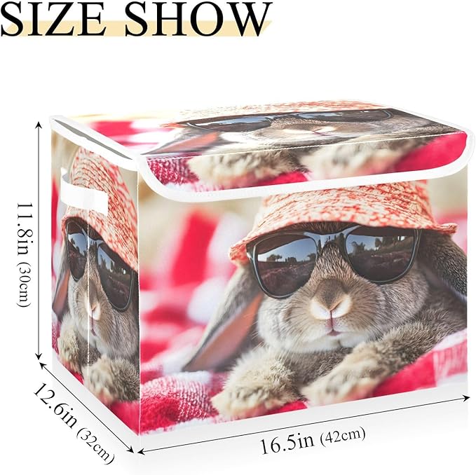 Storage Cube with Lid Rabbit on Beach Print 16.5×12.6×11.8 IN Collapsible Large Capacity Foldable Storage Basket Bin Organizer