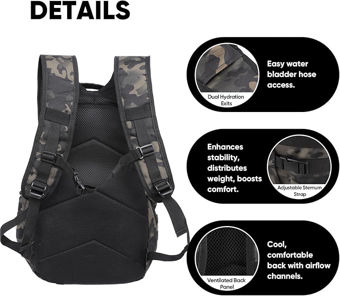 35L Tactical Backpack for Men MOLLE Military Bug Out Bag Waterproof Rucksack for Hiking with Hydration Port Balck CP