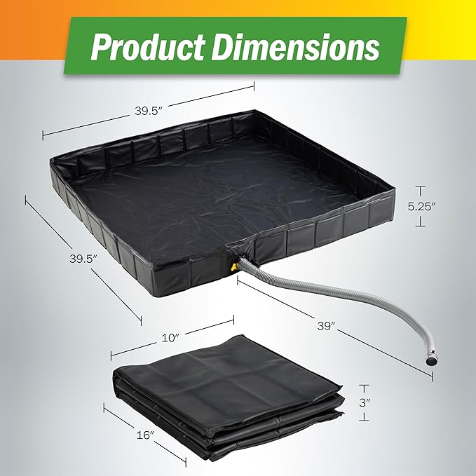 Portable Shower Pan - 39.5” x 5.25” Collapsible Foldable Indoor or Outdoor Camping Shower Base Floor with Detachable Drainpipe and Clamp for RV Bathing Pets or Camping Essentials by Wakeman Outdoors