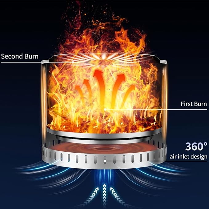22 inch Stainless Steel Smokeless Fire Pit Outdoor Smokeless Firepit Wood Burning Fire Pits for Camping Bonfire Low Smoke Firepit for Outside (Vertical Hole)