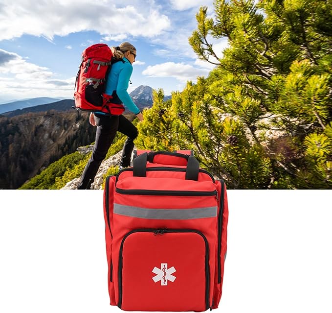 ANGGREK First Responder Backpack Bag Red Multi Pockets Cloth Material Reflective Firefighter Bag for Travel