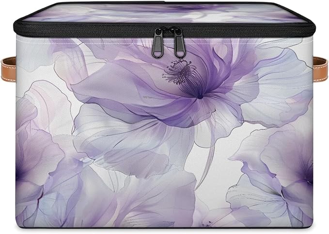 Storage Bins with Lids Blooming Flower Storage Basket Clothes Organizer with Handles Closet Storage Containers for Clothing Bedding Blanket