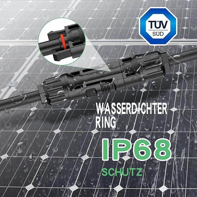 33Ft 10AWG Solar Cable Extension with Protection Cover Solar Wire with Tool-Free Solar Connectors IP68 Waterproof PV Cable Solar Panel Extension Cable 10Gauge for Home Boat RV Solar Panels(33ft)