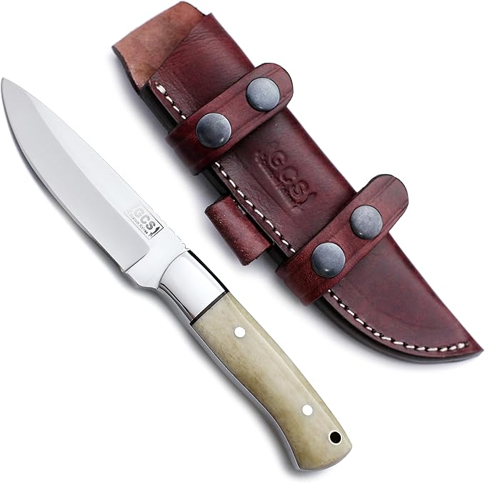 GCS Handmade D2 Tool Steel Tactical Hunting Knife with Leather Sheath and Full Tang Handle Designed for Hunting and Camping &amp EDC GCS 761