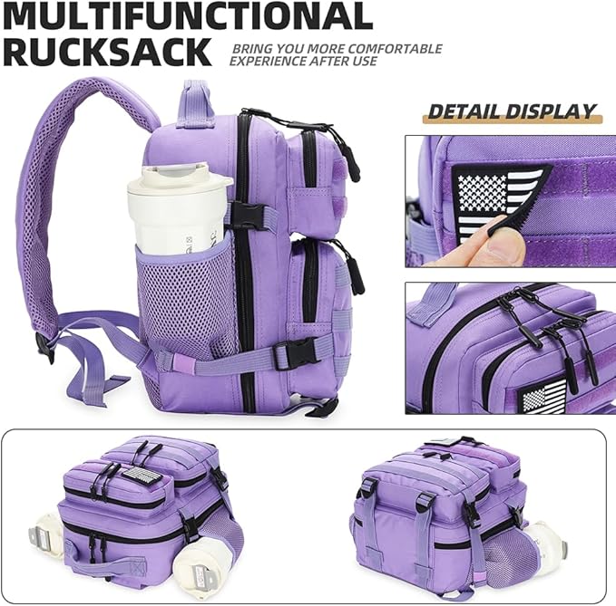 9L Mini Tactical Backpack for Men and Women Tactical Backpack Small for Hiking Small Tactical Bag（Light Purple）