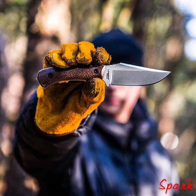 Spark Fixed Blade Knife with Sheath Micarita Handle Full Tang Outdoor Hunting Camping Survival Knife (Brown Micarita Handle)