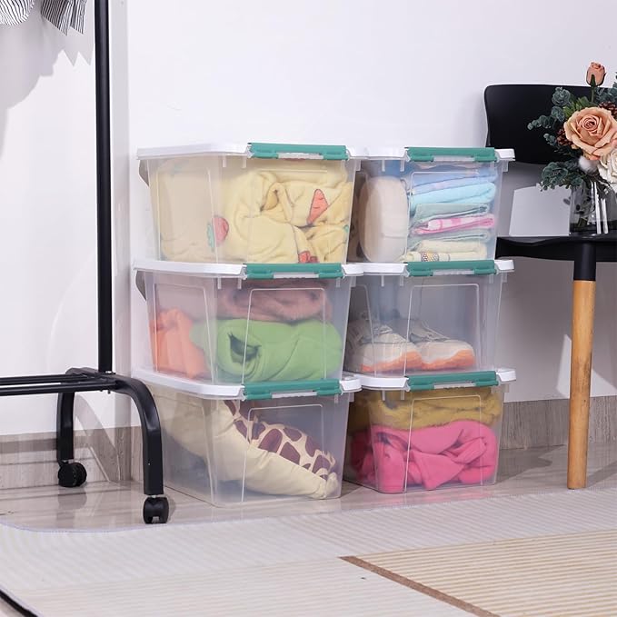 20 Quart Clear Storage Latch Box Set of 6 Plastic Storage Containers with Lids