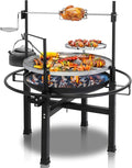 ROVSUN 33'' Outdoor Fire Pit with 2 Grills Wood Burning Round Firepit with Swivel Cooking Grate Removable Swivel Grill for Backyard Patio Picnic BBQ and Parties