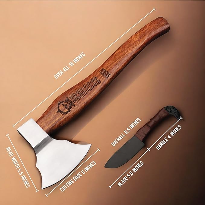 Viking Axe | Bearded Bushcraft Hatchet Hand Forged High Carbon Steel Camping Throwing &amp Survival Axe with Leather Sheath