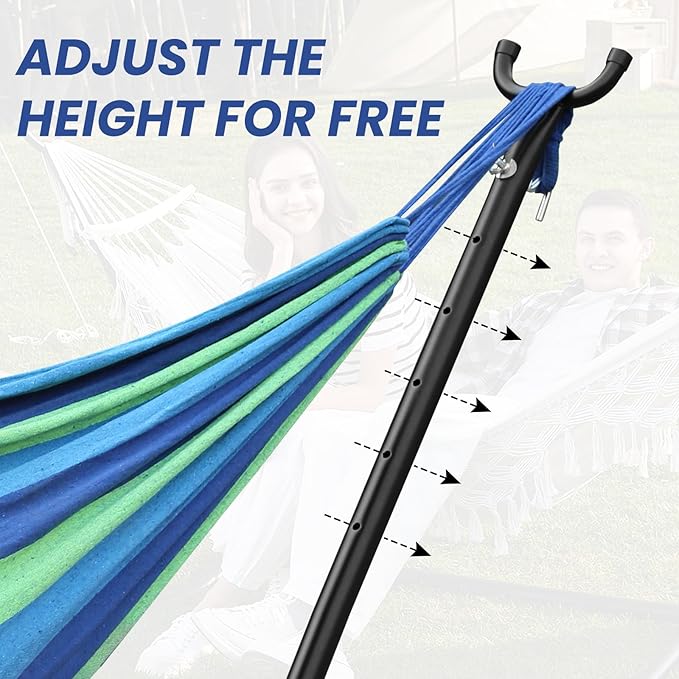 Double Hammock with Space Saving Steel Stand 400 lb Capacity Portable Hammock Frame Stand Heavy Duty for 9 to 13Feet Hammocks Carry Bag Included
