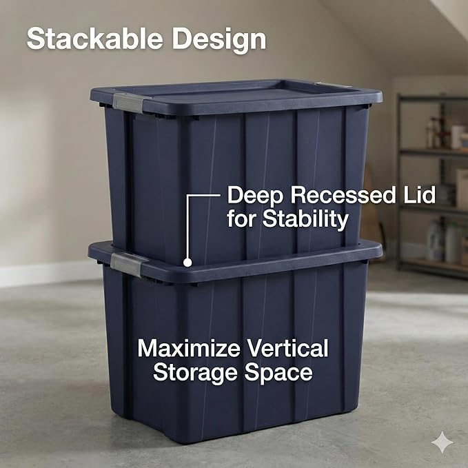 30 Gallon Latching Tuff1 ToteRugged Plastic Bin with LidDark Blue Tuff1 Tote