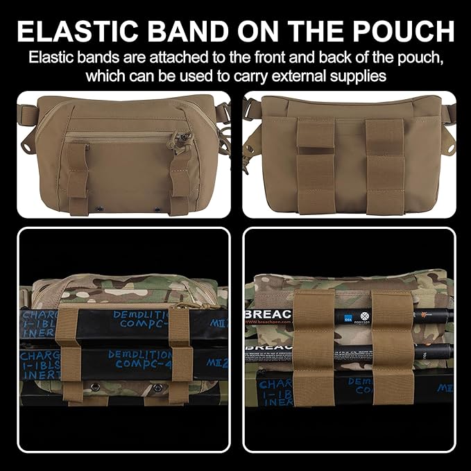 Zhongren Tactical Drop Waist Pouch Adjustable Waist Belt Bag Molle Tool Pouch with Hook and Loop for Tactical Vest Chest Rig (Tan)