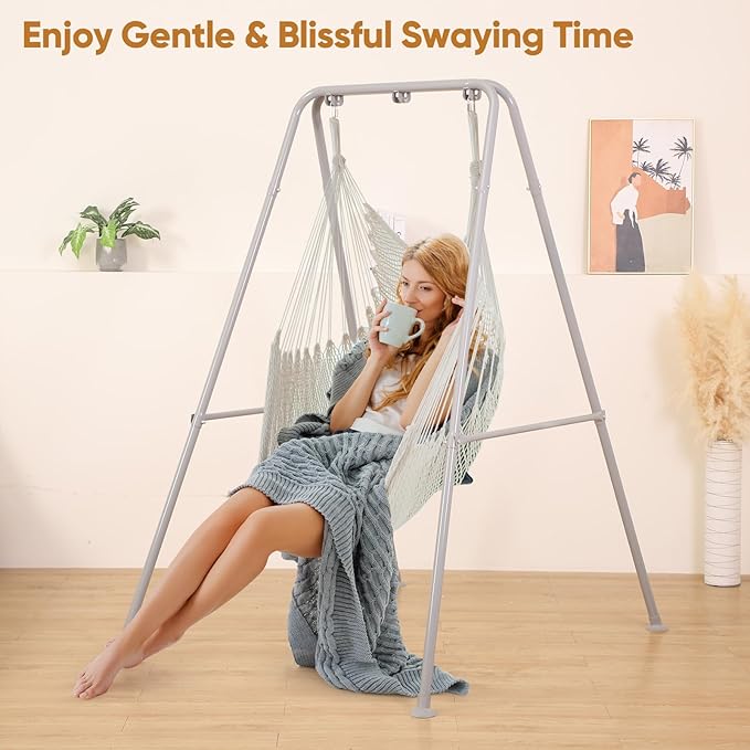 Foldable Hammock Stand Portable Hammock Chair Stand 300 lbs Capacity Heavy Duty Folding Hammock Frame for Indoor or Outdoor Easy to Assemble &amp Store (Hammock Chair not Included) - Gray
