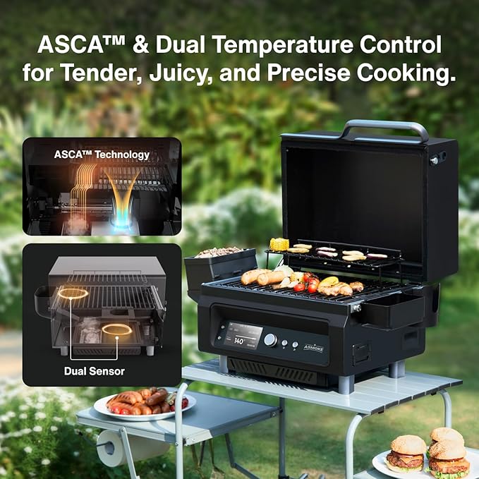 ASMOKE Smoker Guga’s Pick | Smart Portable Pellet Grill with 5 LCD Screen 8-in-1 BBQ 8H Battery Wi-Fi Control 271 sq.in ASCA Steam Tech PIN Precision Temp Fit for Camping Family Outdoor Cooking